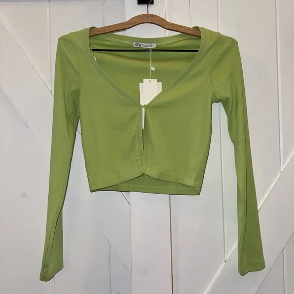 ZARA Light Green Ribbed Single Button Open Front Long Sleeve
Cardigan Top - Picture 6 of 9